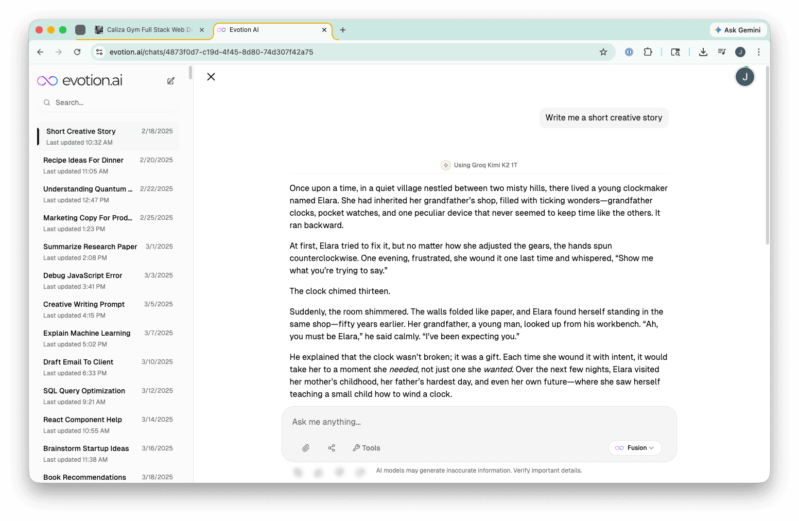 Evotion chat interface