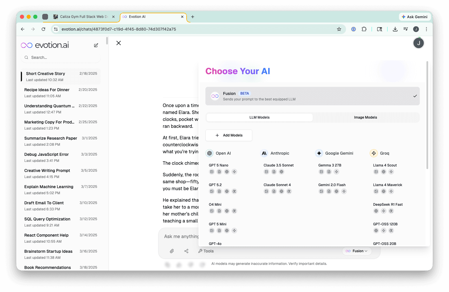 Evotion model selection and fusion mode